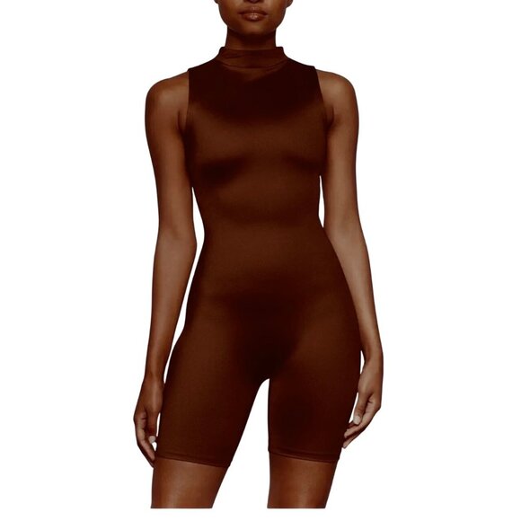 SKIMS All-In-One Shine Mock Neck Mid Thigh Onesie Cocoa 3X